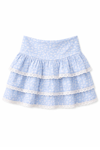TWEEN MELODY PRINTED DROP WAIST LACE TRIM SKIRT