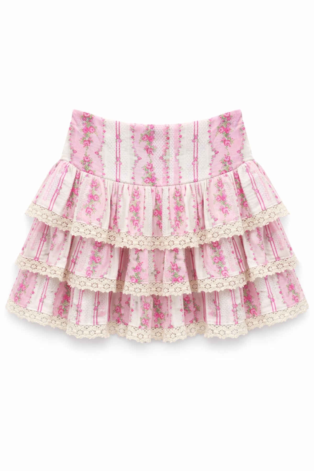 TWEEN MELODY PRINTED DROP WAIST LACE TRIM SKIRT