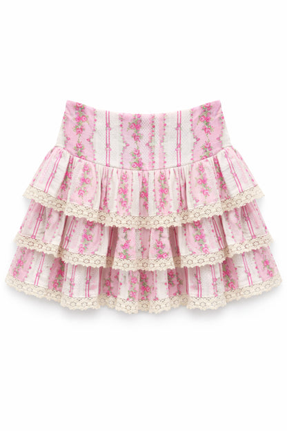 TWEEN MELODY PRINTED DROP WAIST LACE TRIM SKIRT