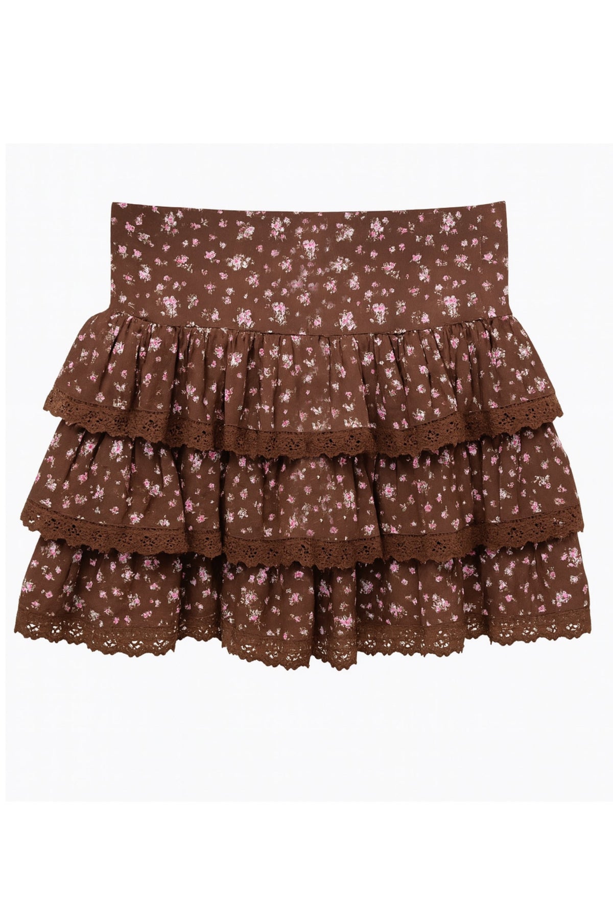 JUNIOR MELODY PRINTED DROP WAIST LACE TRIM SKIRT - FINAL SALE