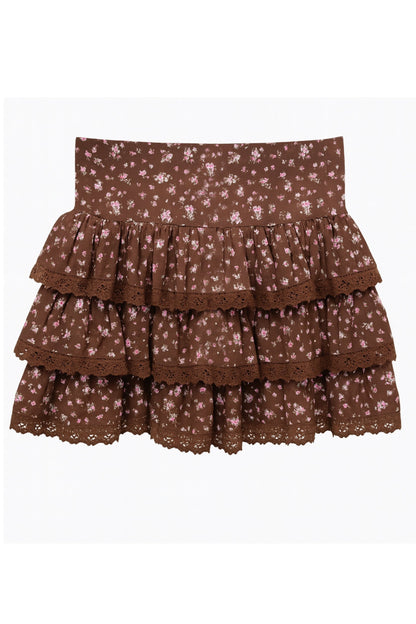 JUNIOR MELODY PRINTED DROP WAIST LACE TRIM SKIRT - FINAL SALE