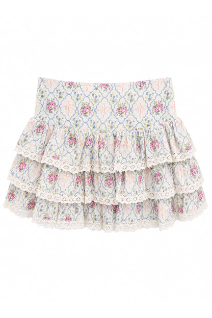 TWEEN MELODY PRINTED DROP WAIST LACE TRIM SKIRT