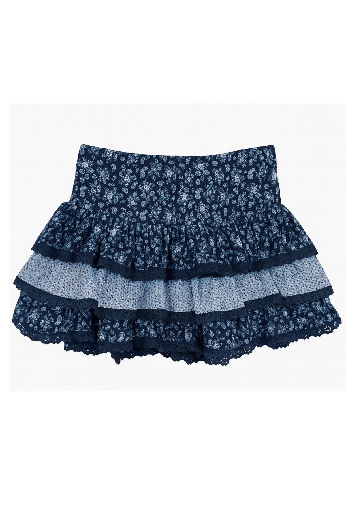 JUNIOR MELODY PRINTED DROP WAIST LACE TRIM SKIRT - FINAL SALE