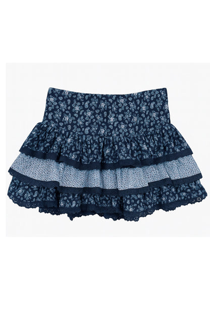 JUNIOR MELODY PRINTED DROP WAIST LACE TRIM SKIRT - FINAL SALE