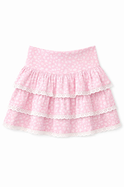 TWEEN MELODY PRINTED DROP WAIST LACE TRIM SKIRT