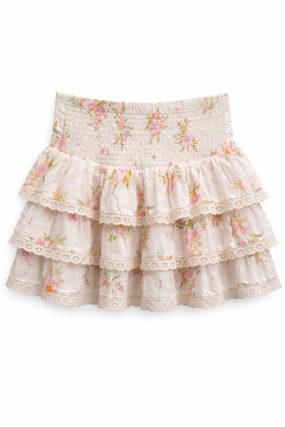 TWEEN MELODY PRINTED DROP WAIST LACE TRIM SKIRT
