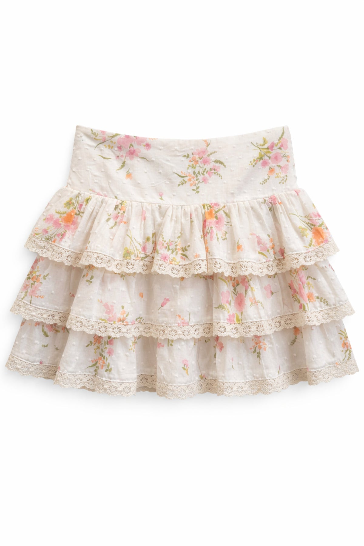 TWEEN MELODY PRINTED DROP WAIST LACE TRIM SKIRT