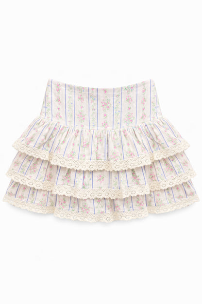 TWEEN MELODY PRINTED DROP WAIST LACE TRIM SKIRT