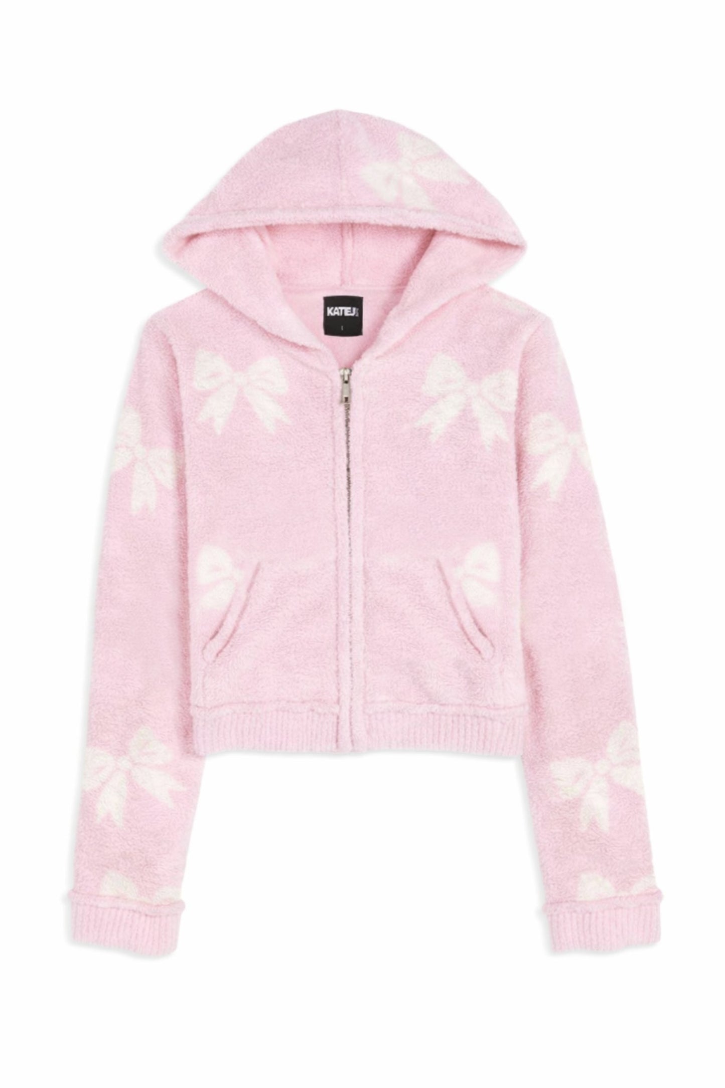 TWEEN PARKER COMFY ZIP HOODIE W/ INTARSIA BOW DESIGN