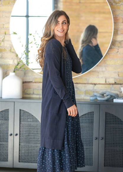 Essential Navy Long + Soft Cardigan