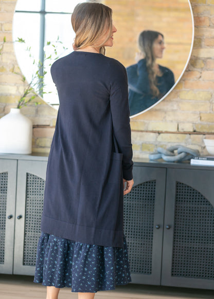 Essential Navy Long + Soft Cardigan