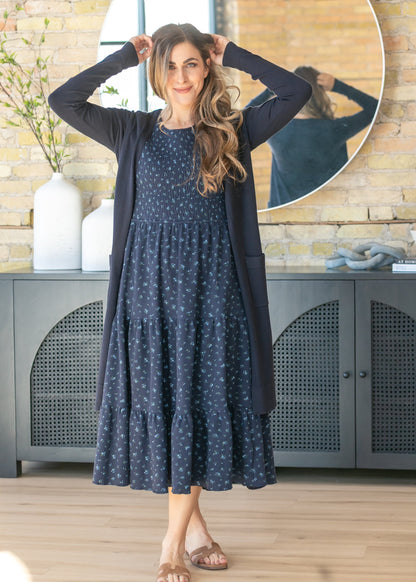 Essential Navy Long + Soft Cardigan