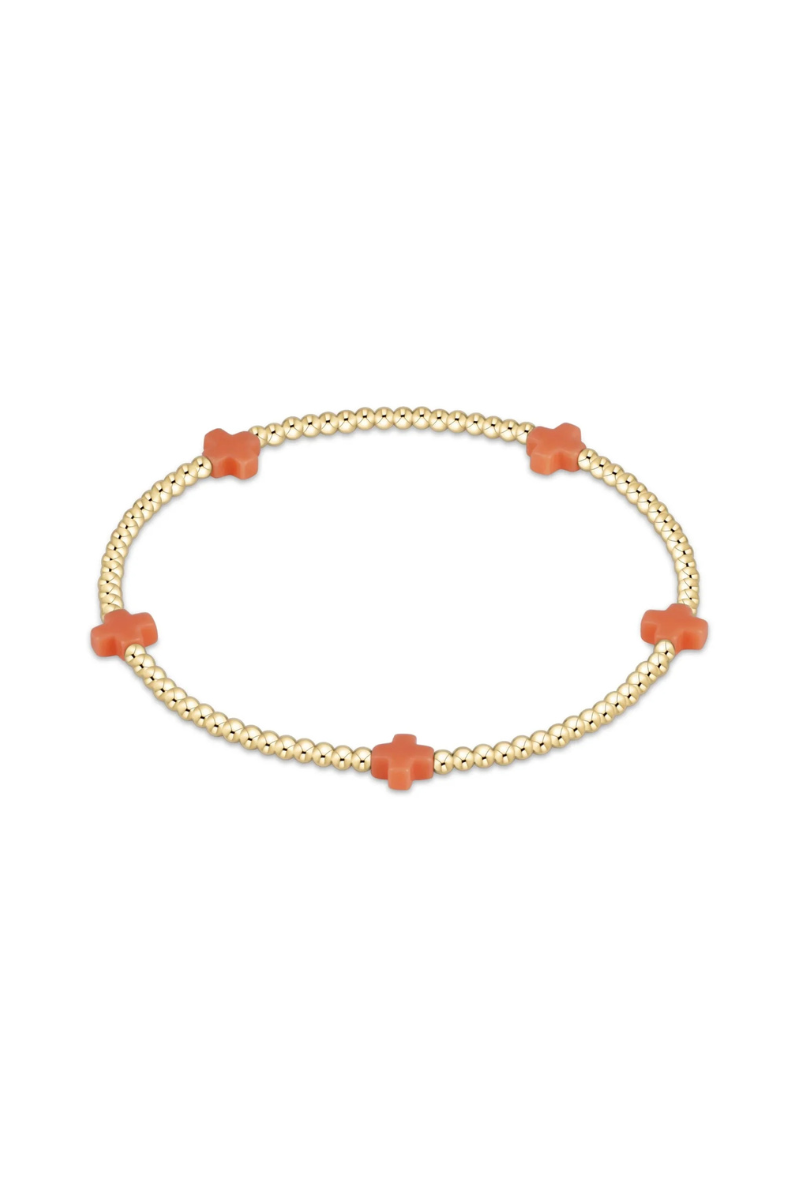 Signature Cross Small Gold Pattern 2mm Bead Bracelet - Coral