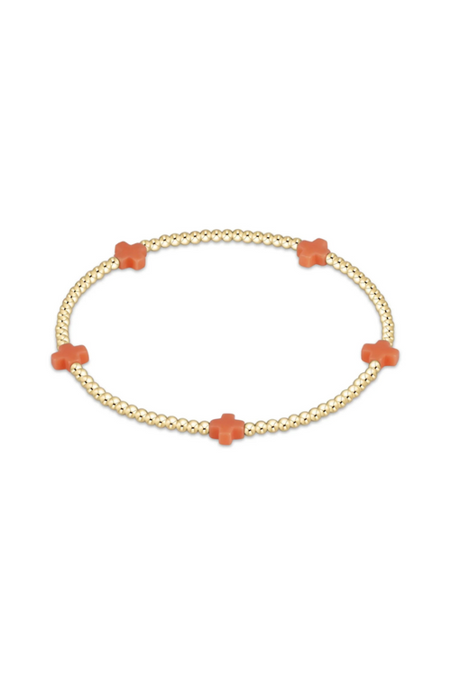 Signature Cross Small Gold Pattern 2mm Bead Bracelet - Coral