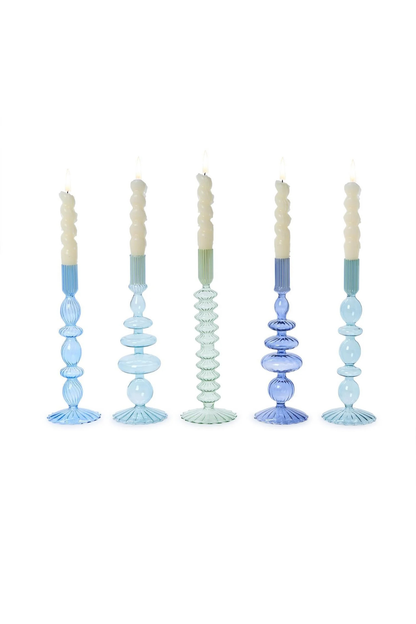 Shades of Blue Glass Taper Candlestick Holder