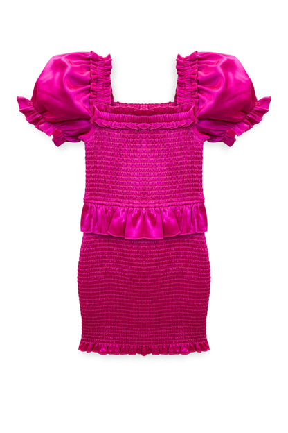 JUNIOR RAYNE TIERED PUFF SLEEVE SMOCKED DRESS - FINAL SALE