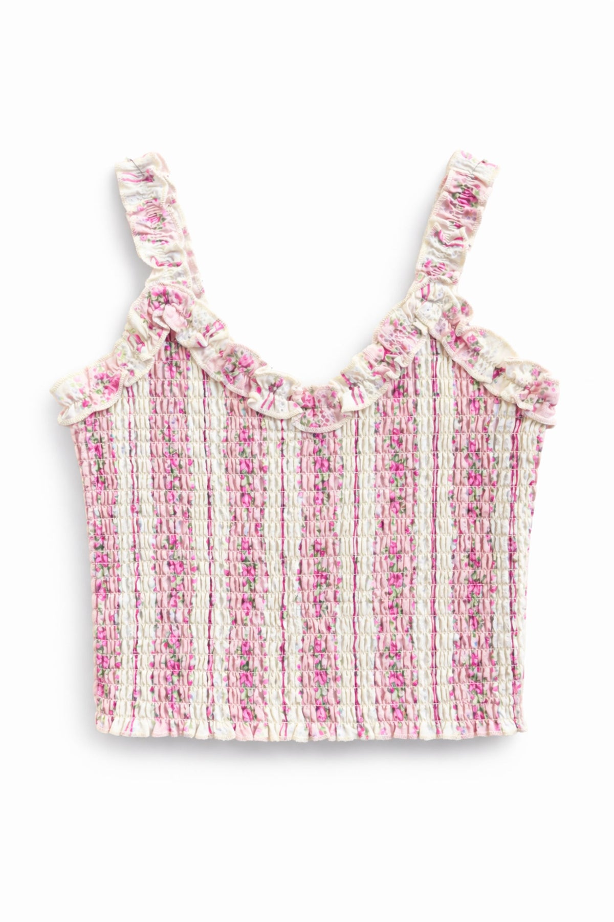 TWEEN SHARI SMOCKED CROPPED PRINTED TOP