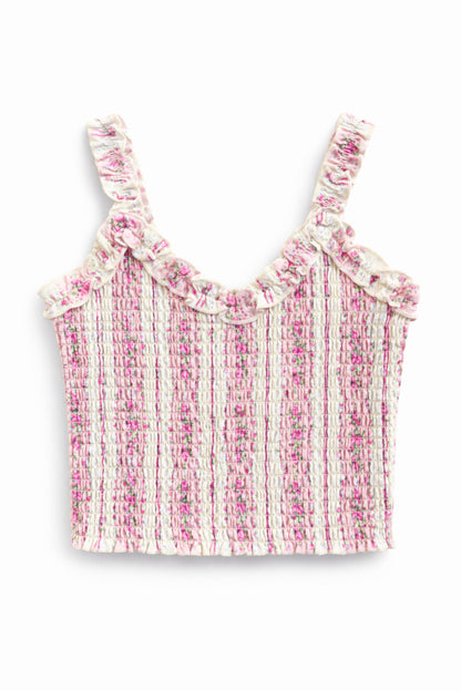 TWEEN SHARI SMOCKED CROPPED PRINTED TOP