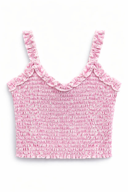 TWEEN SHARI SMOCKED CROPPED PRINTED TOP