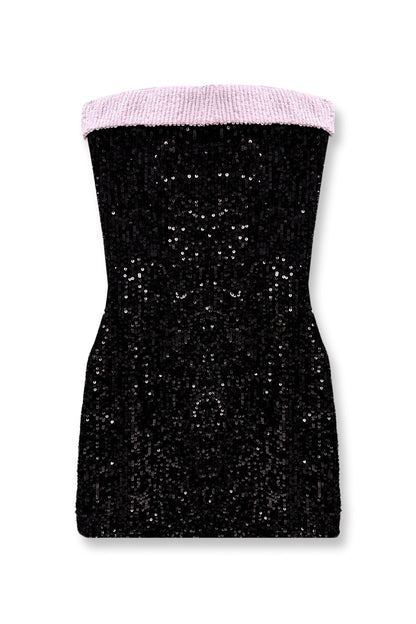 TWEEN STAR FULL SEQUIN DRESS W/ CONTRAST BAND