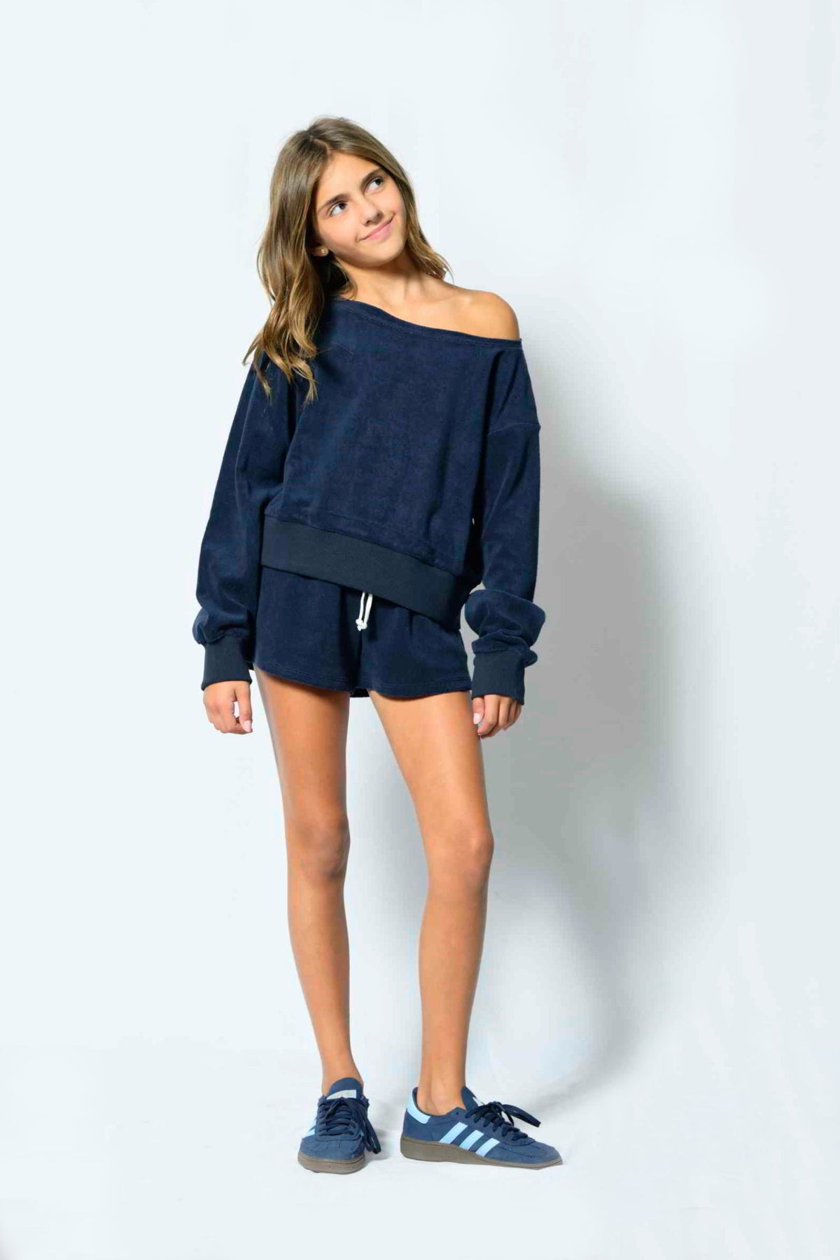 TWEEN TUCKER SOLID TERRY OFF THE SHOULDER CROP