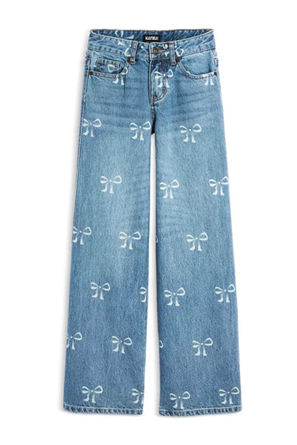 TWEEN CHICAGO DISTRESSED BOW PRINT LOW RISE JEANS