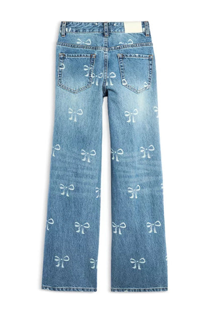 TWEEN CHICAGO DISTRESSED BOW PRINT LOW RISE JEANS
