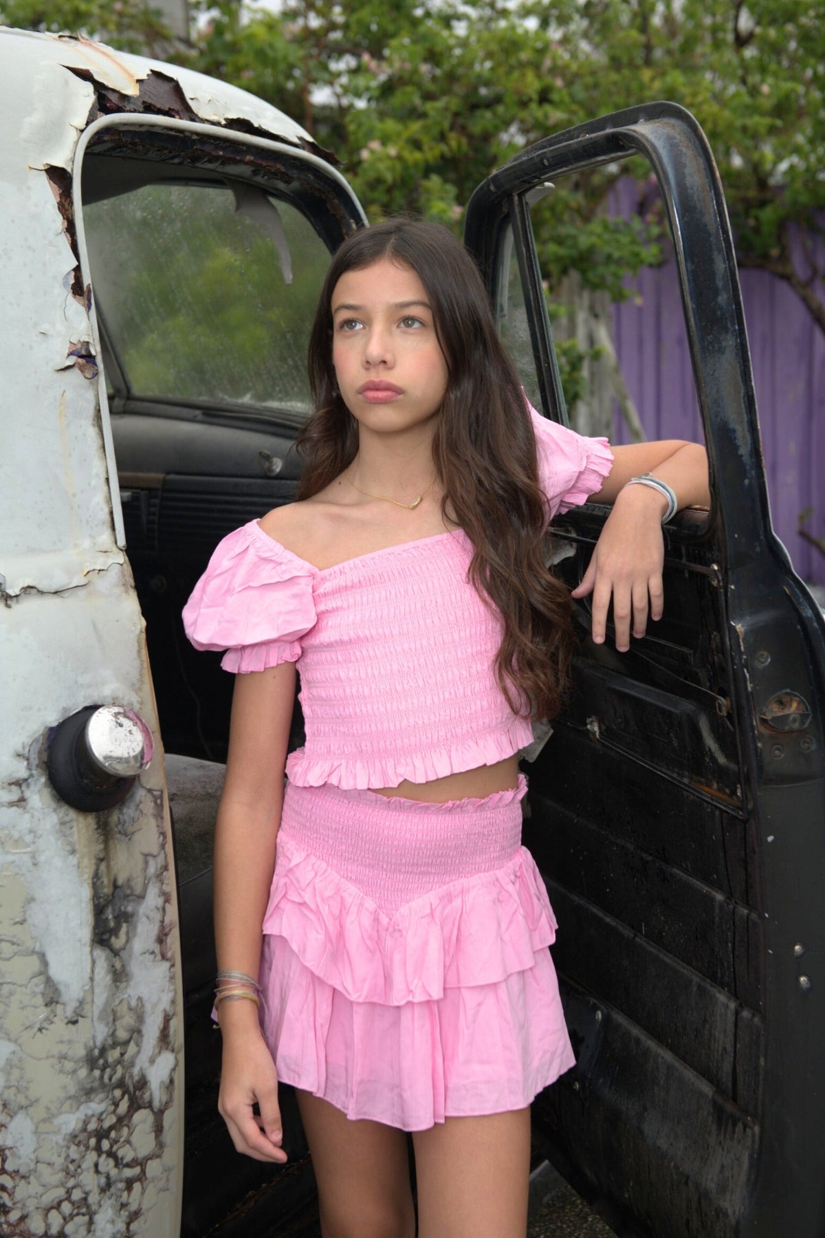 TWEEN MARLEE SOLID PUFF SLEEVE TOP