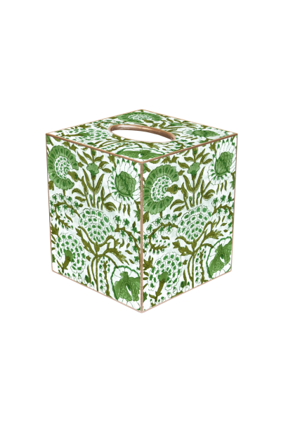 Green Floral Block Print Tissue Box Cover