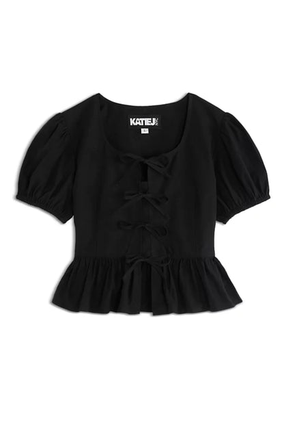 TWEEN WELLS PUFF SLEEVE PEPLUM TOP