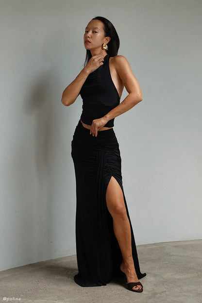 Calandra Slinky Maxi Skirt Black