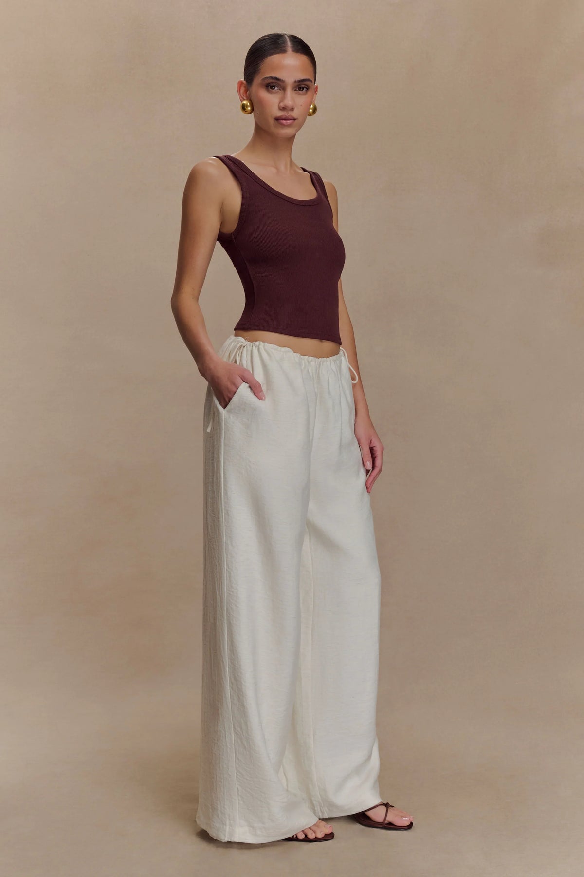Callum Drawstring Straight Leg Pants White