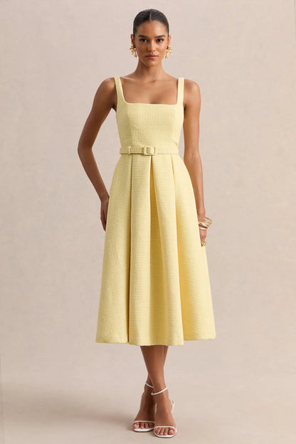 Camoria Lemon Boucle Square Neck Midi Dress