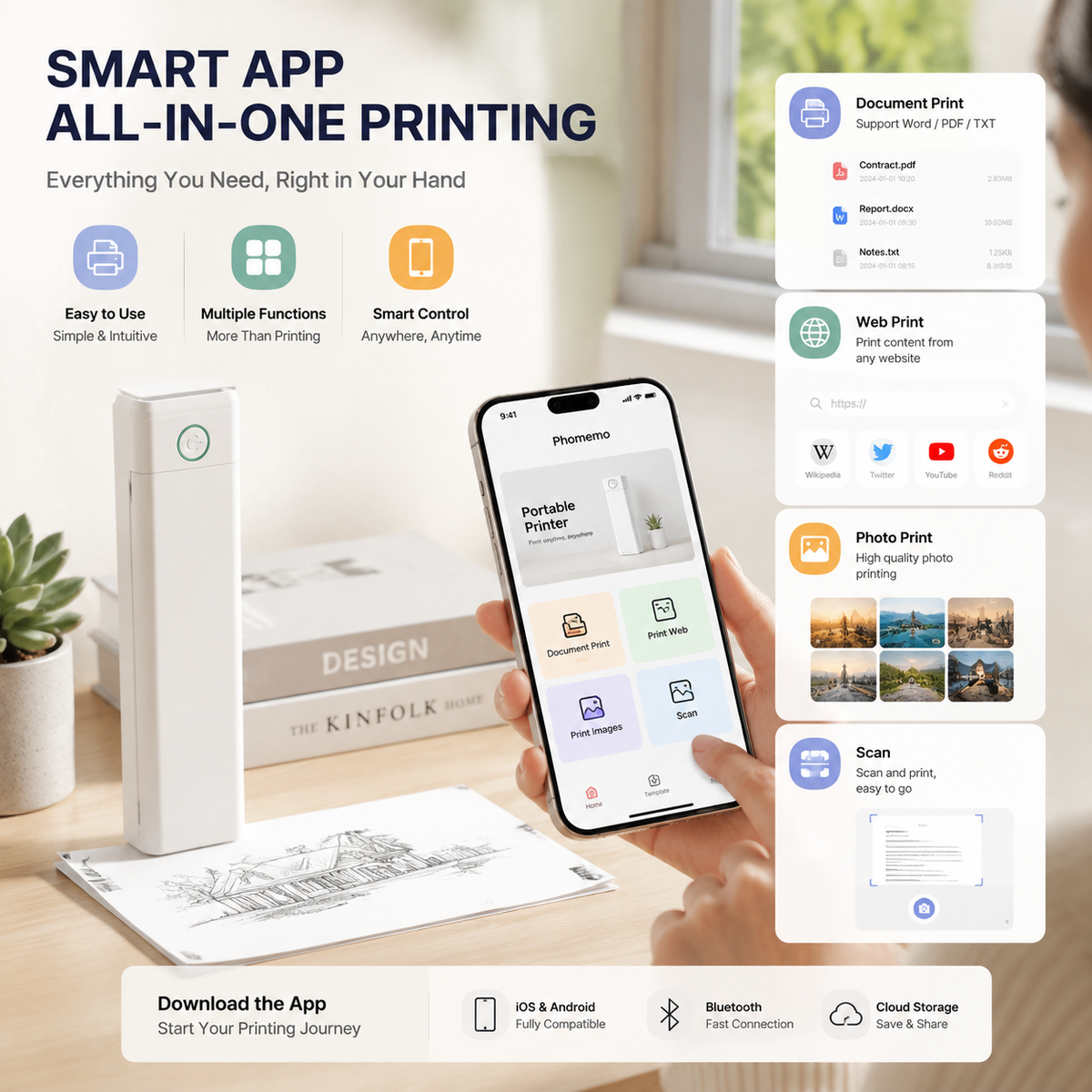🔥Portable Printer Wireless, Compatible With Phone & Laptop