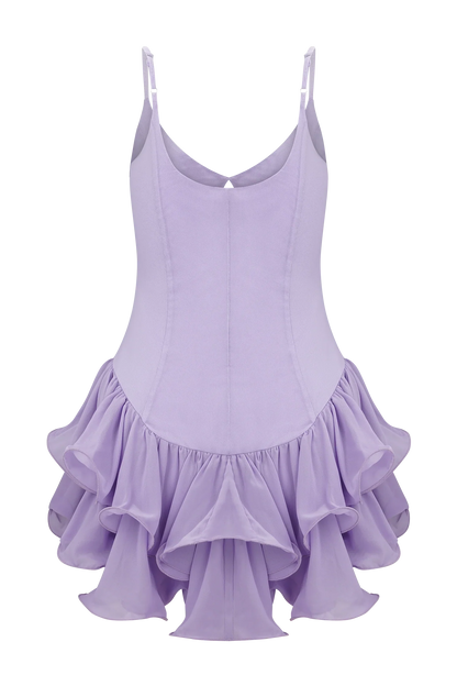 Calantha Ruffle Mesh Mini Dress Lilac