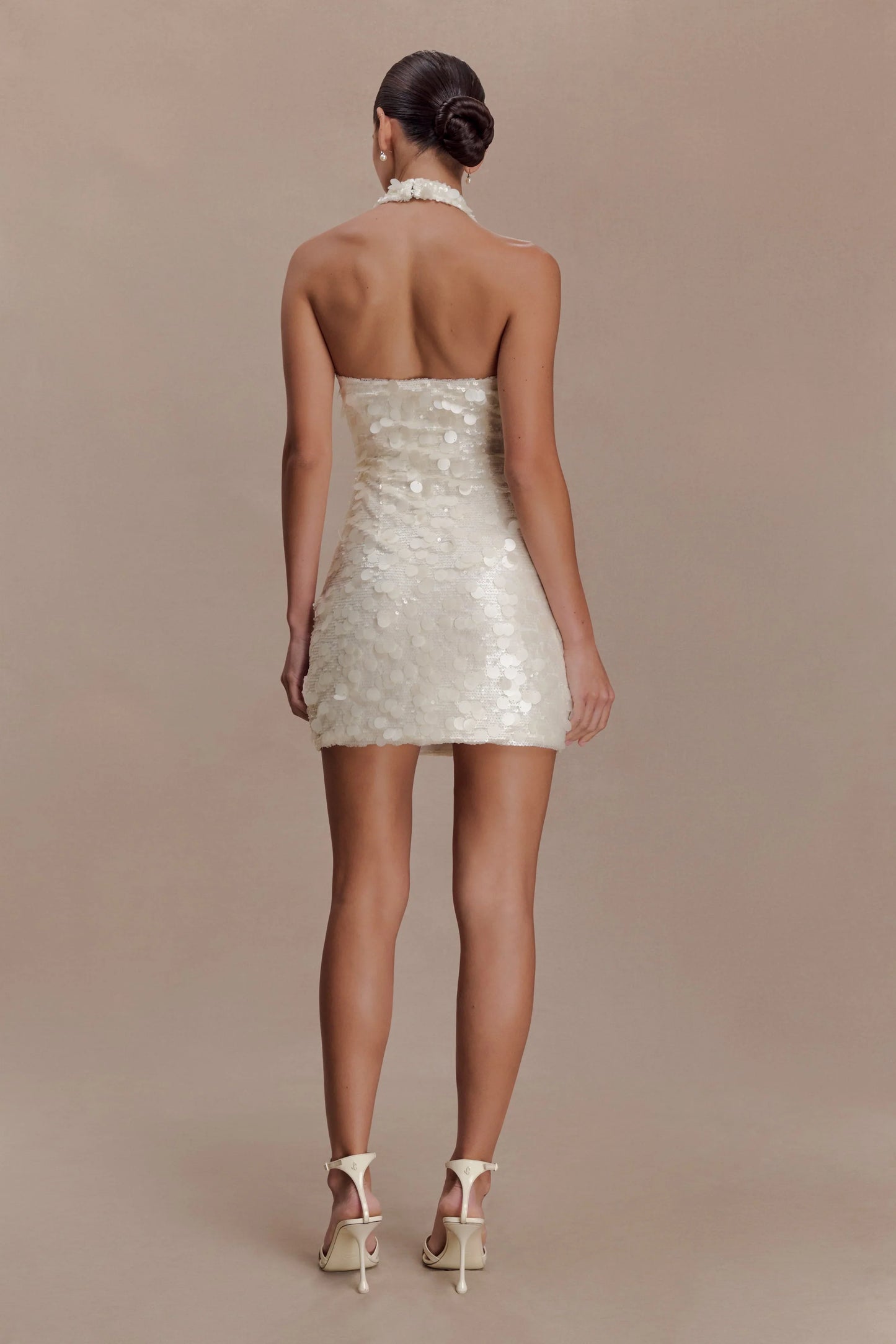 Caralee Sequin Halter Mini Dress Ivory