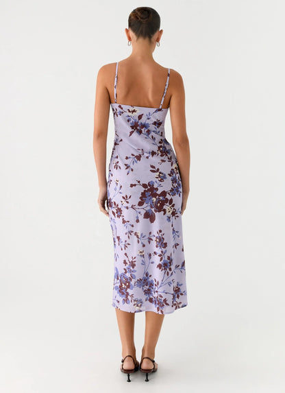Bluma Lace Trim Midi Dress Antique Lilac Floral