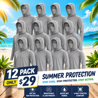 UPF 50+ Long-Sleeve Sun-Protection Hoodie (with Sleeve Pocket and Face Mask)