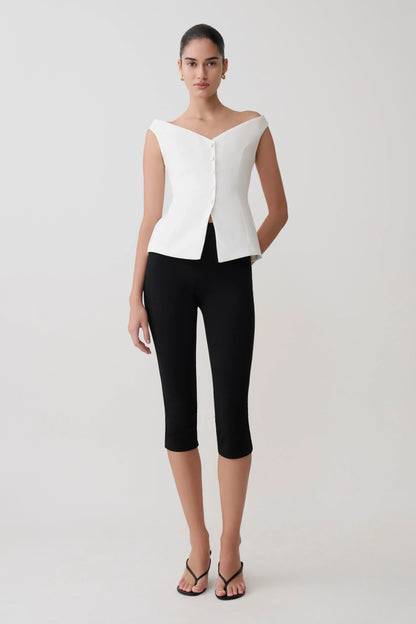 Billie Off Shoulder Sleeveless Button Top White