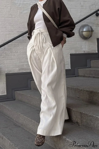 Apricot High Waist Drawstring Pleated Pants