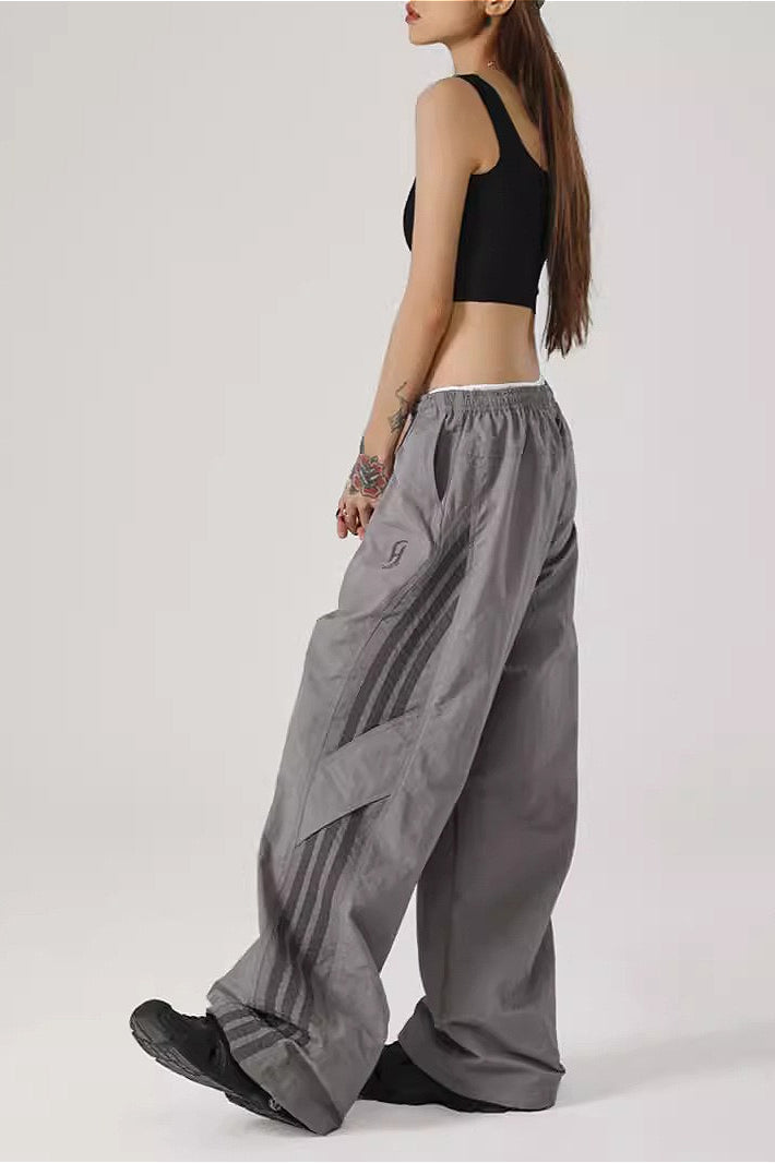 Color Block Stripe Quick Dry Loose Casual Pants