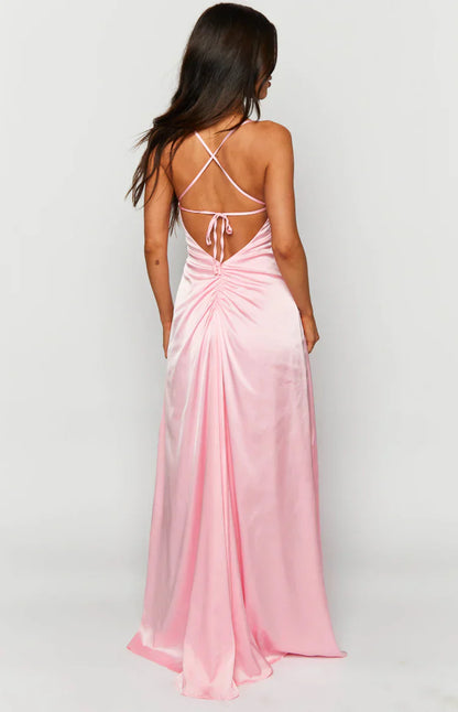 Blaise Pink Satin Maxi Dress