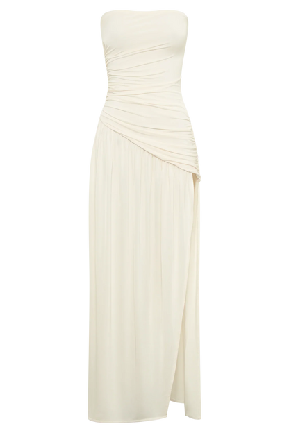 Bex Strapless Slinky Maxi Dress With Split Ivory
