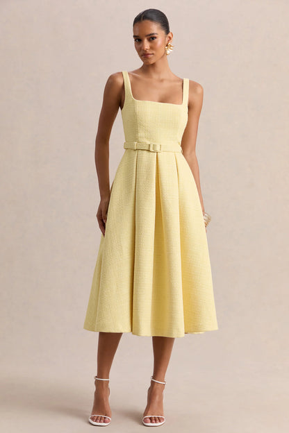 Camoria Lemon Boucle Square Neck Midi Dress