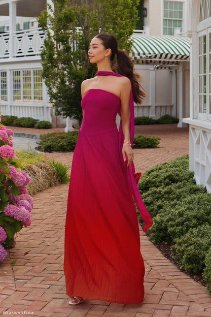 Caira Chiffon Scarf Maxi Dress Ombre Dark Pink