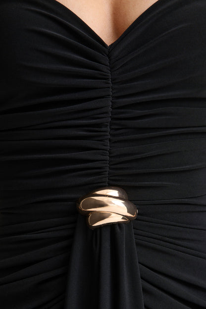 Beverly Black Bandeau Maxi Dress With Gathered Detailing