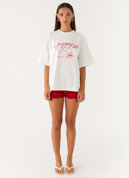 Born To Have Fun Oversized Graphic Tee Pink Bunny