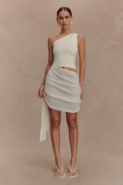 Cali Drape Skirt Knit Mini Dress Ivory