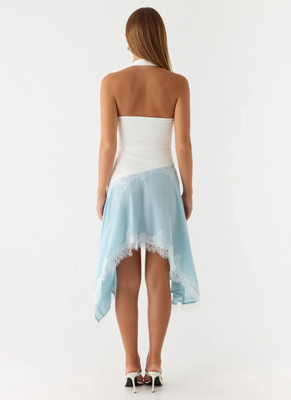 Brionee Midi Dress Pale Blue White