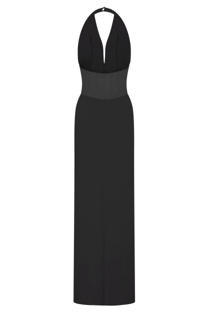 Bonnie Slinky And Lace Maxi Dress Black
